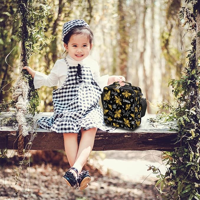 cfpolar Insulated Lunch Bags Animal Bee Letter Quote Lunch Box for Men Boys Girls Reusable Mini Cooler Lunch Tote Lunchbox Thermal Meal Tote Kit with Shoulder Strap for Work School Picnic