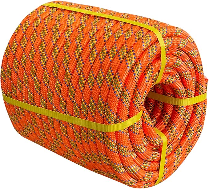 Double Braided Arborist Rope - 3/4 Inch x 100 Feet Polyester Rope - High Strength Climbing Rope for Tree Work, Halyard, Sailing (Orange)