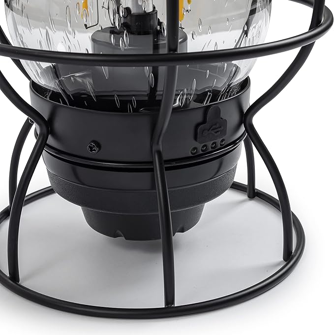 Barebones Railroad Lantern – State Gray, Vintage-Inspired LED Camping Lantern with Rechargeable Battery – Adjustable Brightness Outdoor Light for Camping Gear, Backyard, and Home Decor