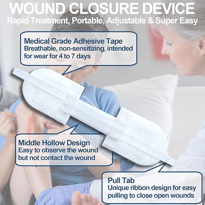 Wound Closure Strips - Emergency Laceration Closure Kit to Repair 3 Individual/Combine Wounds Without Stitches, Butterfly Bandages for Wound Closure to Close, Cover Wounds - Quick Clot