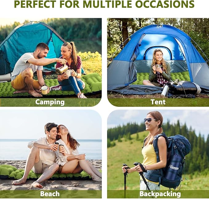Double Camping Sleeping Pad, Extra-Thick Camping Mat for 2 Person with Pillow, Built-in Foot Pump Inflatable Sleeping Pads, Compact Camp Air Mattress for Backpacking, Hiking