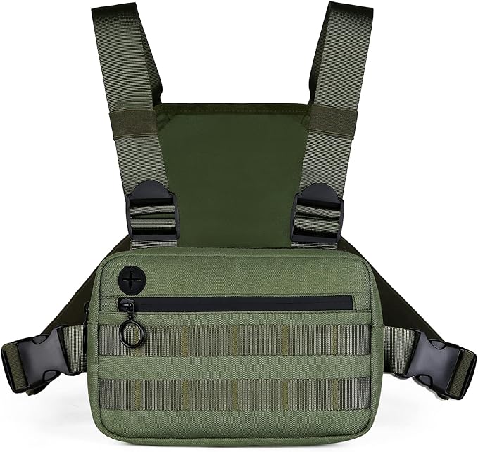 Outdoor Sports Chest Pack,Tactical EDC Chest Bag For Men, Lightweight Chest Pouch Holster, Chest Rig Vest With Phone Holder For Workouts, Cycling (Olive green)
