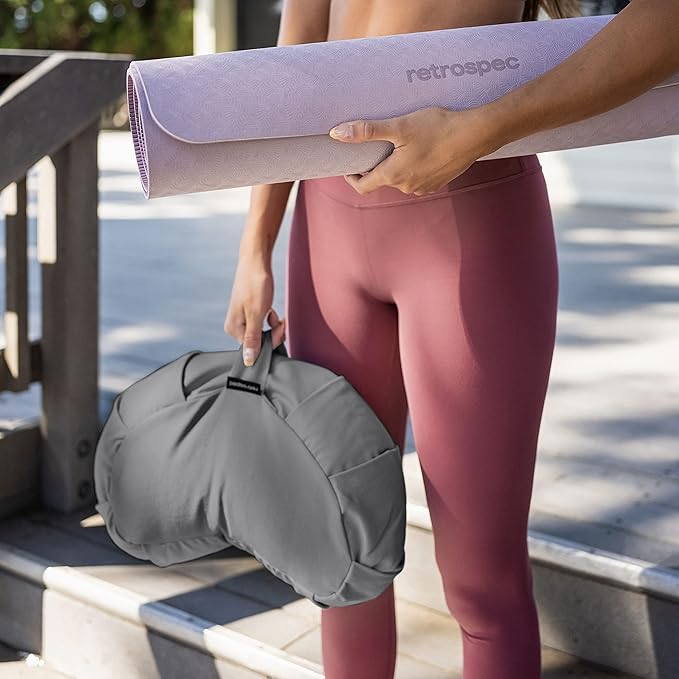 Retrospec Sedona Zafu Meditation Cushion Filled w/Buckwheat Hulls - Yoga Pillow for Meditation Practices - Machine Washable 100% Cotton Cover & Durable Carry Handle; Crescent, Stone