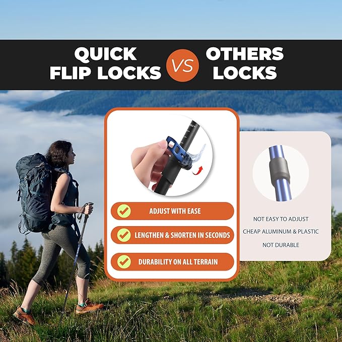 TREKOLOGY Hiking Poles with Real Cork Grips, Adjustable for Heights 5'2'' to 6'5'' – Lightweight Trekking Poles, Aircraft-Grade Aluminum, Compact Fold for Hiking & Backpacking (2pc Set) TREKZ Cork SE