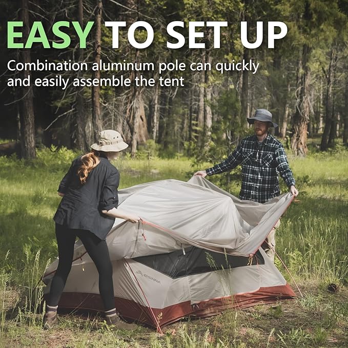 BISINNA Backpacking 2 Person Tent Lightweight 3 Season Camping Tent 20D 380T Nylon Rainfly Double Layer Free Standing Includes Footprnint 7001 Aluminium Poles for Camping Hiking Biking
