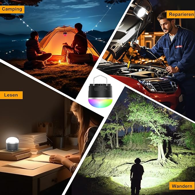 LED Camping Lights Rechargeable - Outdoor Portable Tent Light with 4000mAh Battery, 12 Light Modes, RGB Camping Lantern with Magnet Base, IP65 Waterproof Camping Lights for Tent, Hiking, Power Outages