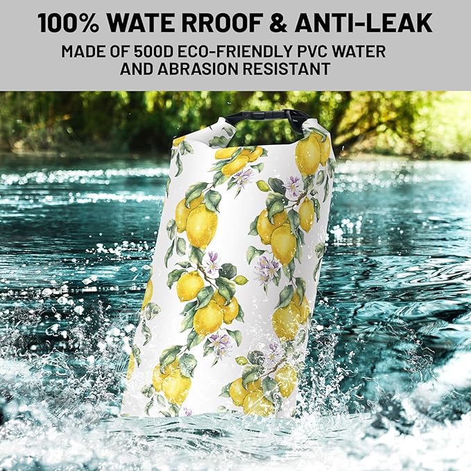 Waterproof Dry Bag,Roll Top Summer Lemon Small Waterproof Backpack 5L/10L/20L Floating and Lightweight Bags for Kayaking, Boating, Fishing, Swimming and Camping with Waterproof Phone Case