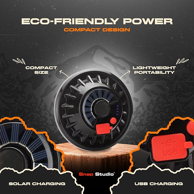 Portable LED Hanging Tent Lights for Camping - Splash Proof IP44 Rated Solar Camping Light Rechargeable - ABS Water Resistant Canopy Lights Outdoor - Chrome Hook for Hanging Downlight - Pack 1