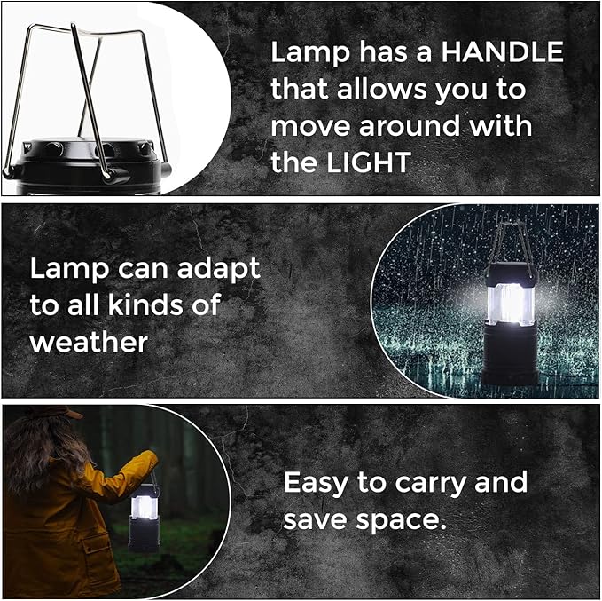 Battery Powered Camping Lantern ( 2 Pack )- Portable COB Hanging Lamp Lights | Waterproof Collapsible Lantern Flashlight for Tent Lights, Power Outages, Hurricane Emergency, Hiking