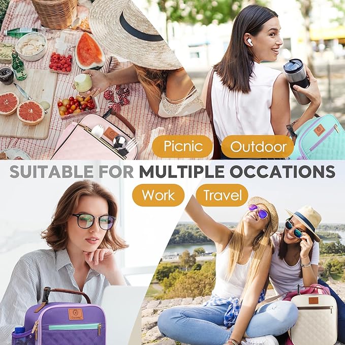 Lunch Box for Kids Girls Teen Women Men Adults,Insulated Lunch Bag with Bottle Holder,Small Lunch Box Cooler Lightweight Reusable LunchBox for Work Office School Travel Picnic-Purple