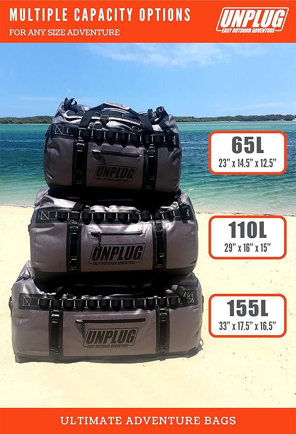 UNPLUG Ultimate Adventure Bag | 1680D Heavy Duty Waterproof Bag | Large Travel Duffle Bag which can be Used for Camping, Motorcycling, Boating, or Hunting