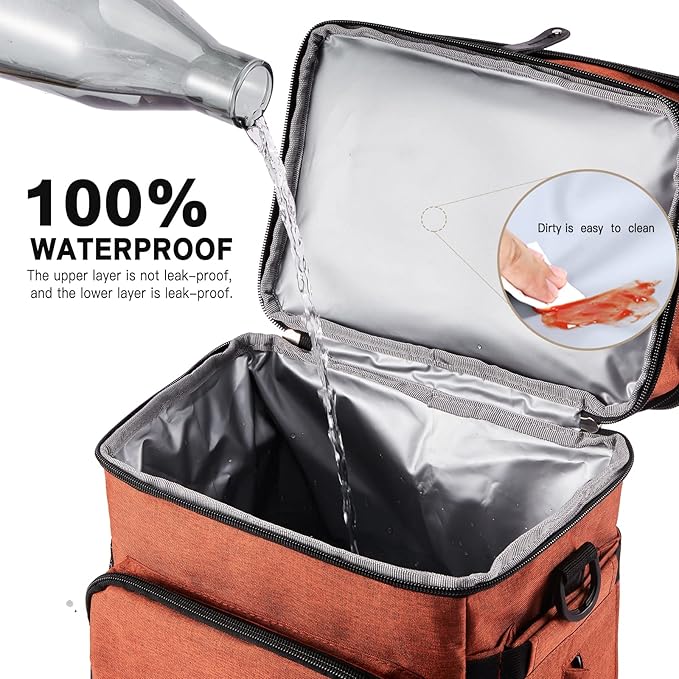 Men's Double/Women's Compartment Lunch bag, Insulated Lunch Cooler Tote 2 Roomy Large Reusable Water-resistant Lunch box (Orange)