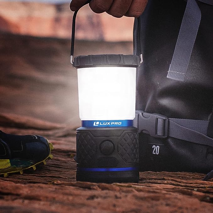LUXPRO Rechargeable Dual-Power 940 Lumen LED Lantern with Diffused Lens for Up to 155 Hours of Use - Camping Lantern with Built-in Power Bank - Dimmable LED Light with IPX4 Water-Resistant Rating
