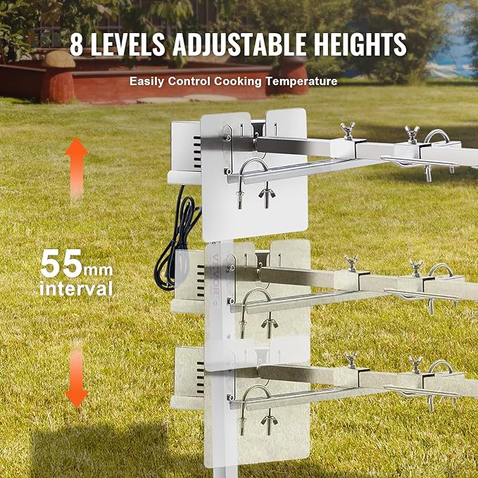 VEVOR Electric BBQ Rotisserie Grill Kit, 46 Inch 90 lbs Capacity, Automatic 42W Motor Height Adjustable Universal Roaster Stand, Stainless Steel Grilling Kit, Spit Rod with Heat Shield for Pig Lamb