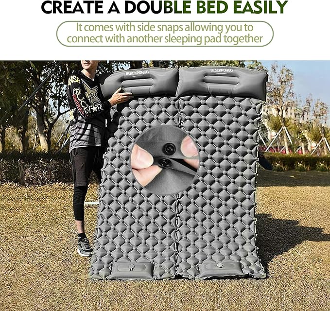 Camping Sleeping Pad, Ultralight Camping Mat with Pillow Built-in Foot Pump Inflatable Sleeping Pads Compact for Camping Backpacking Hiking Traveling Tent (Grey, Double)