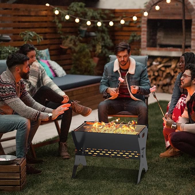 Camping Campfire Grill, Portable Folding Charcoal Grills, Backpacking BBQ Grill with Carry Bag, Outdoor Fire pit for Camping, Picnic, Bonfire, Patio, Backyard-16 Inch