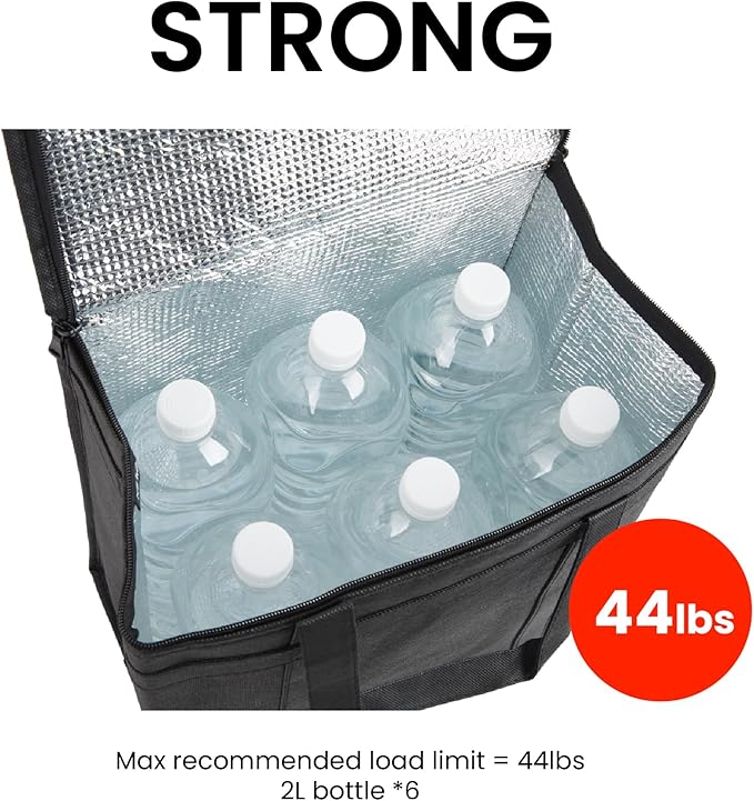 NZ home Medium Insulated Cooler Bag and Food Warmer for Delivery & Grocery Shopping with Zippered Top, Black (1 Pack)