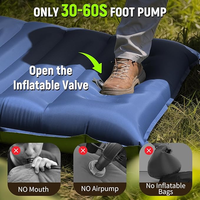 Sleeping Pad, Ultralight Inflatable Sleeping Pad for Camping with Pillow & Pump，Air Mattress Super Portable, Great for Camping Gear, Hiking, Side or Lounging Sleeper(Blue)