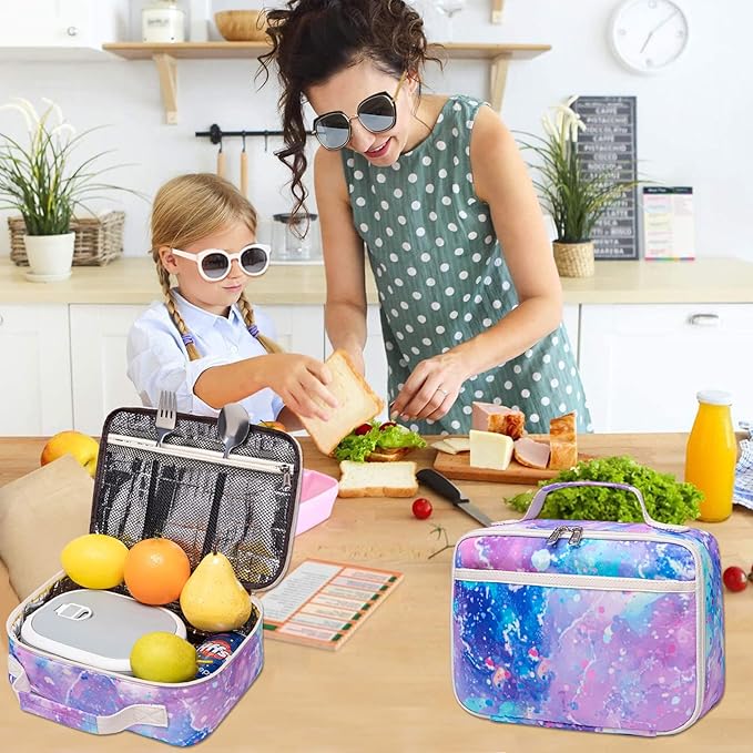 Kids Lunch Box Boys Girls Insulated Lunch Cooler Bag Reusable Lunch Tote Kit for School Travel (Tie Dye Purple)