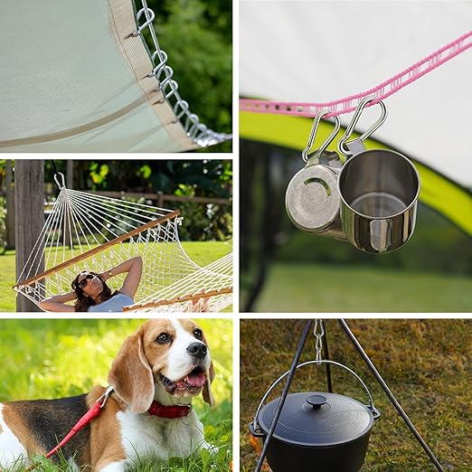 Large Carabiner Clip Hooks, 4pcs 4 inch Carabiners Heavy Duty, 304 Stainless Steel Spring Snap Hook Fits Camping Hanging Hiking Weight Lifting, Metal Clips for Rope or Chain