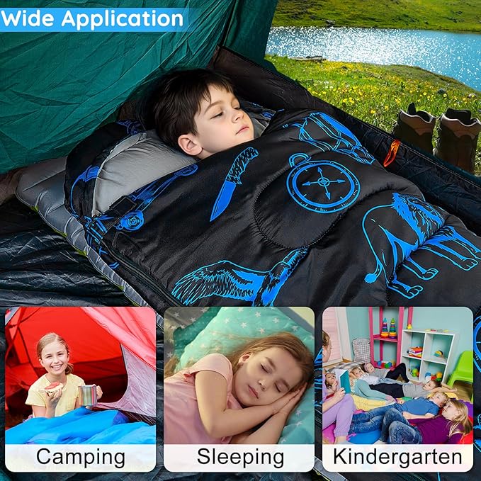 FIOBEE Kids Sleeping Bag for Girls Boys 3 Season Warm & Cool Weather Youth Camping Sleeping Bags with Backpacking Bag Waterproof for Traveling Hiking Indoor Outdoor Camping Essentials