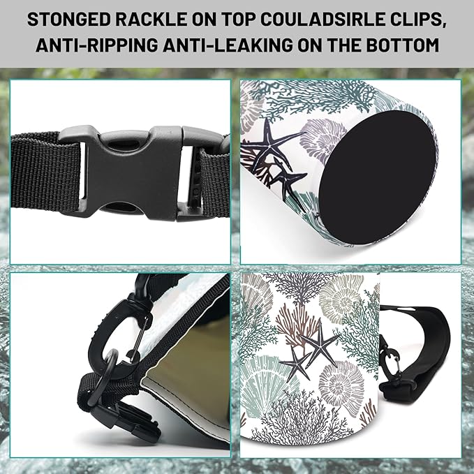 Waterproof Dry Bag,Roll Top Coastal Summer Beach Coral Starfish Waterproof Backpack 5L/10L/20L Floating and Lightweight Bags for Kayaking, Boating, Fishing, Swimming and Camping