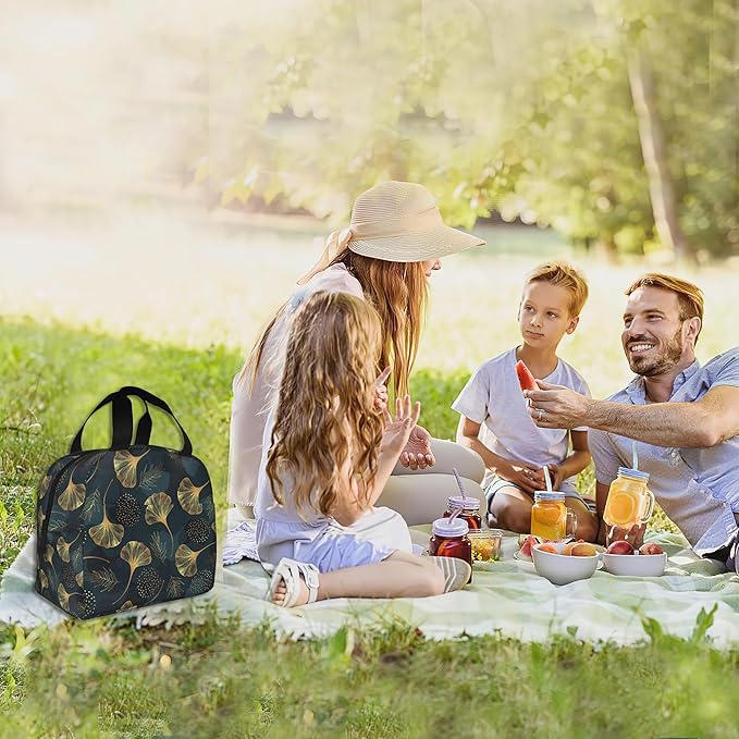Golden Gingko Leaf Leaves Insulated Lunch Bag Reusable Lunch Box Women Men,Cooler Thermal Meal Tote for Kids School Student Picnic Office Work