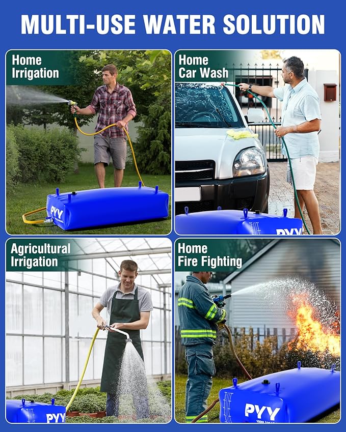 PYY Portable 264 Gallon Water Bladder - Truck Bed,Carrier Cart, Large Water Bob Bathtub Emergency Water Bladders for Outdoor RV Car Camping,Water Bladder Tank with Spigot,Overflow Kit-Blue 1000L