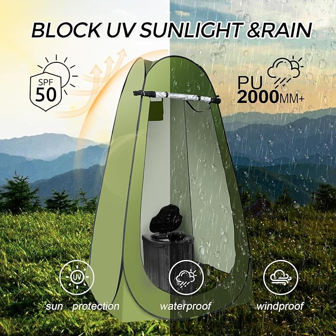 Camping Toilet Kit with Pop Up Privacy Tent, X Large Portable Folding Toilet Potty for Adults, Outdoor Camp Shower Tents,Changing Room with Carry Bag