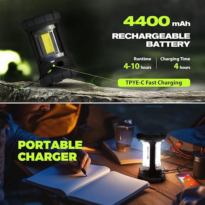 Camping Lantern, 3000LM LED Rechargeable Battery Operated Lantern, 5 Light Modes, COB Waterproof Lantern Flashlight, Camping Light for Power Outage, Hurricane, Survival, Hiking