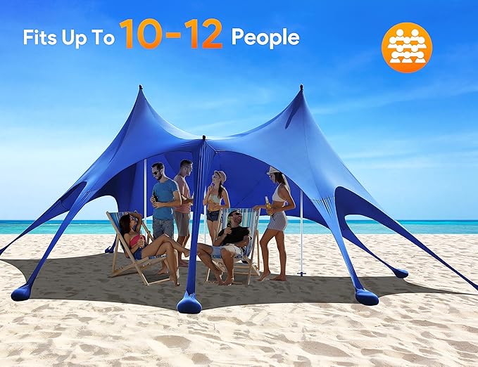 Osoeri Beach Tent, 20 x 13ft Camping Sun Shelter UPF50+ with 8 Sandbags, Sand Shovels, Ground Pegs & Stability Poles, Shade Canopy for Trips, Fishing, Backyard Fun or Picnics, Blue