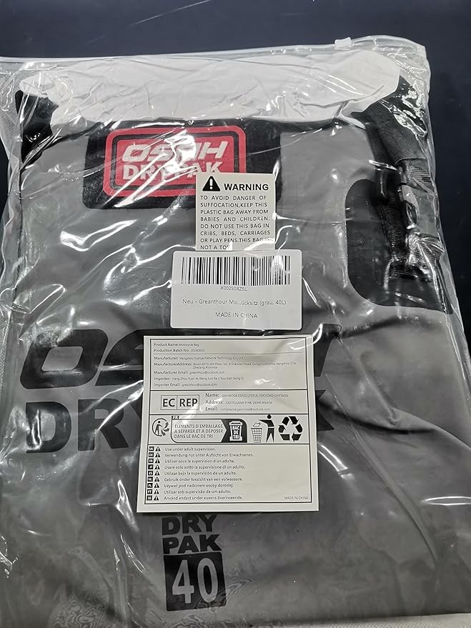 Motorcycle Dry Bag - Waterproof Motorcycle Duffle & Luggage Tail Bag Saddle Bags with Roll Top Closure, Large Storage Space，for Motorcycle Back Seat(Grey, 40L)