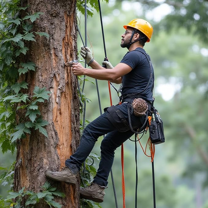 Double Braided Arborist Rope - 3/4 Inch x 50 Feet Polyester High Strength Climbing Rope for Tree Work, Swing, Halyard, Sailing(Black/Green/Orange)