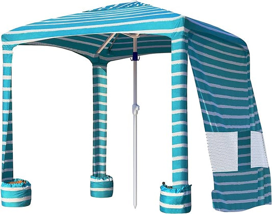 AMMSUN Beach Cabana, 6.2'×6.2' Beach Canopy, Easy Set up and Take Down, Cabana Tent with Sand Pockets, Instant Sun Shade with Side Wall, Turquoise