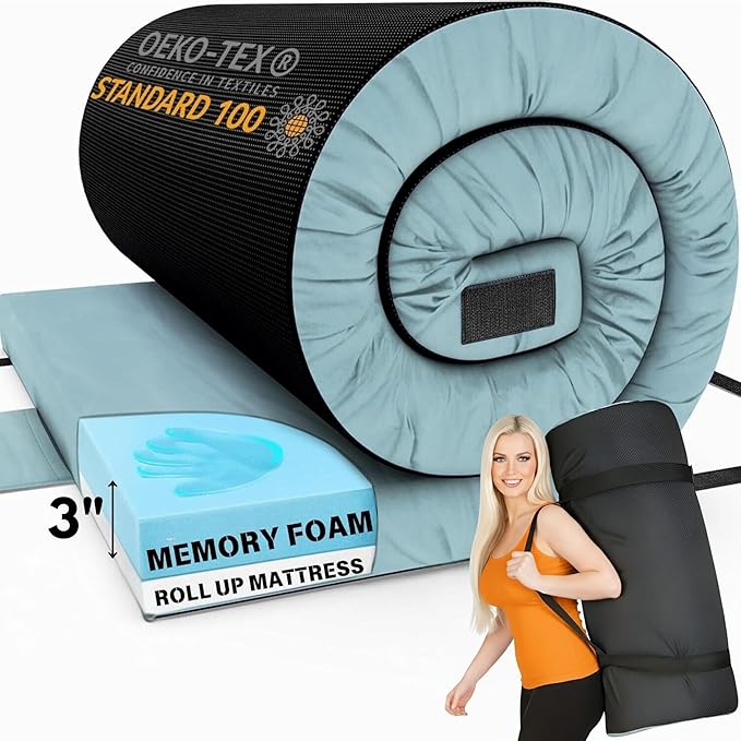 Hazli Matrix Comfort-Cell Memory Foam Camping Mattress Pad - Roll Up Mattress for Adults - Portable Cot Sleeping Pad for Camping - Floor Mat or Bed Roll for Car, SUV
