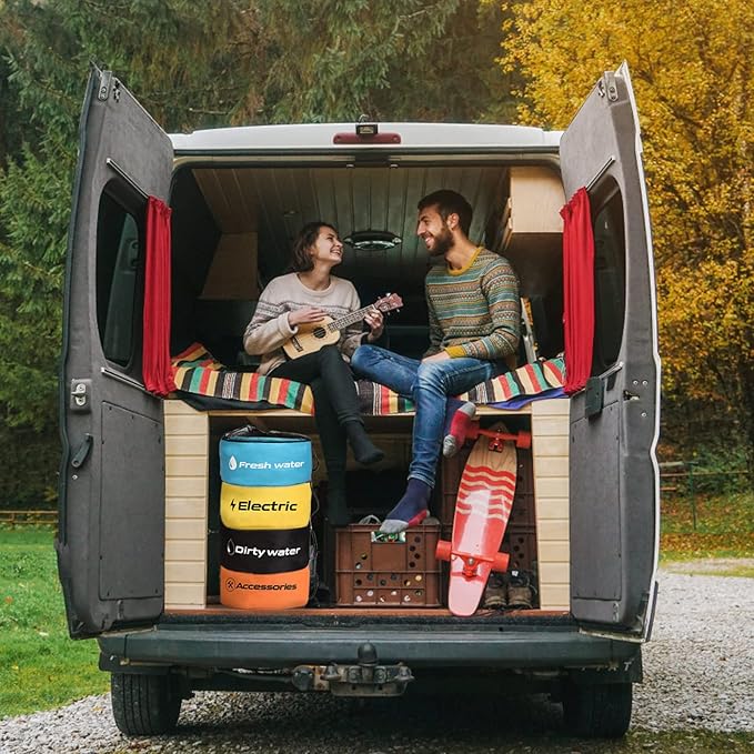 RV Hose Storage of 4 Pack, RV Accessories Storage Bag with 4 Storage Straps for Sewer Hoses/Fresh Water Hoses/Electrical Cords/Camper Tools Accessories