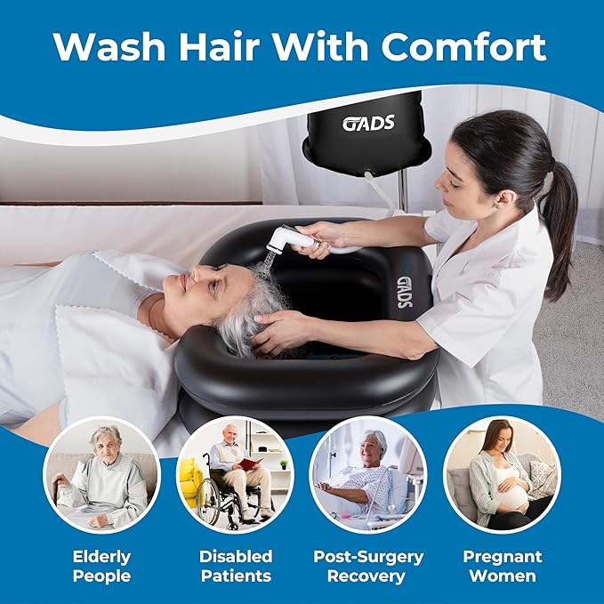 Portable Hair Washing Station, 2.5 GL Bedside Shower Water Bag for Hair Washing in Bed, Use with Inflatable Shampoo Basin, Inflatable Hair Washing Basin, Inflatable Bathtub - Black