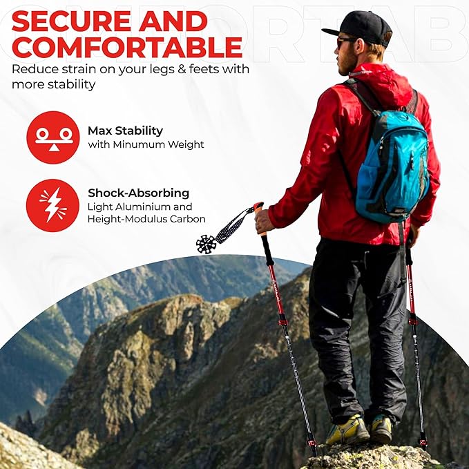 Adventure Pro Trekking Poles for Hiking - Anti Slip Collapsible Walking Sticks for Travel with Cork and Eva Grip, Lightweight Hiking Poles for Men and Women, 2 Sticks in 1PACK