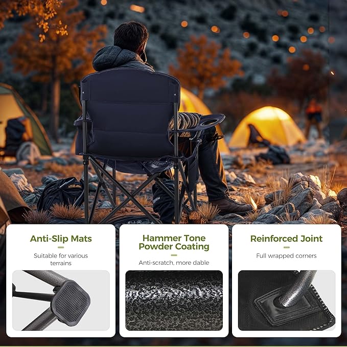 ALPHA CAMP Oversized Camping Folding Chair Heavy Duty Lawn Chair with Cooler Bag