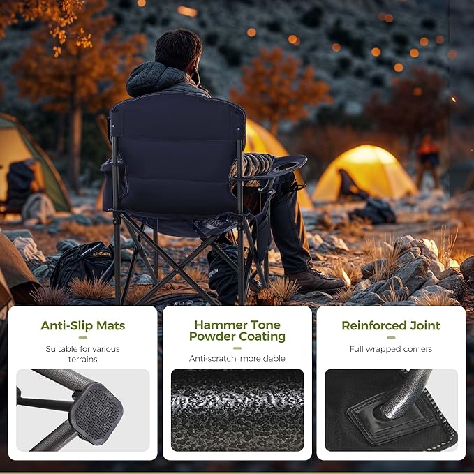 ALPHA CAMP Oversized Camping Folding Chair Heavy Duty Lawn Chair with Cooler Bag