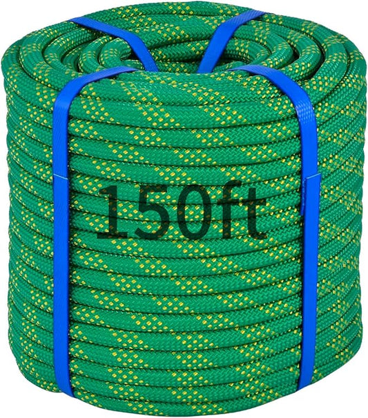 150Ft 1/2 Inch Heavy Duty Climbing Rope - for Tree Swing, Pulling, Outdoor & Gym Use (Green)