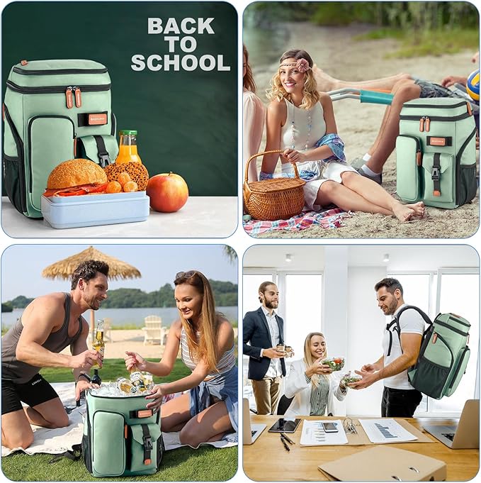 Insulated Cooler Backpack,33 Cans Multifunctional Double Deck Leakproof Cooler Bag with Sternum Strap,Large Capacity Lightweight Travel Camping Beach Backpack