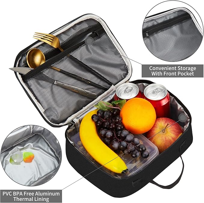 rickyh style Lunch Box with Padded Liner, Spacious Insulated Lunch Bag Durable Thermal Lunch Cooler Pack with Strap for Boys Girls Adults School Sports Beach Picnic Work Camp,2 Pocket (LBhei)