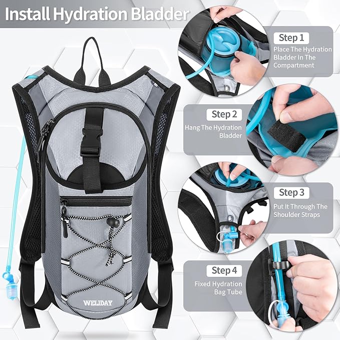 Hydration Backpack with 2L Water Bladder, Lightweight Hydro Pack for Cycling, Running, Hiking, Climbing