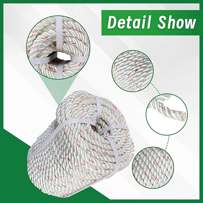 5/8 in 150 FT Braided Rope 8600 LBS Breaking Strength High Force Polyester Rope Suitable for Swing Camping Tree Work White Red