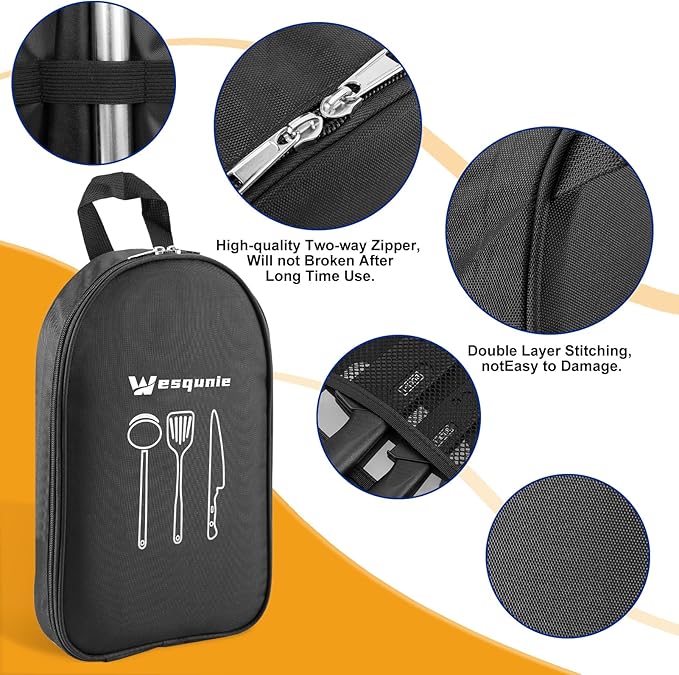 Camping Essentials Cookware Cooking Utensils Set - Portable Camp Kitchen Mess Kit Outdoor Accessories, Stainless Steel & Silicone, Camping Gear Equipment for RV Picnic Grill