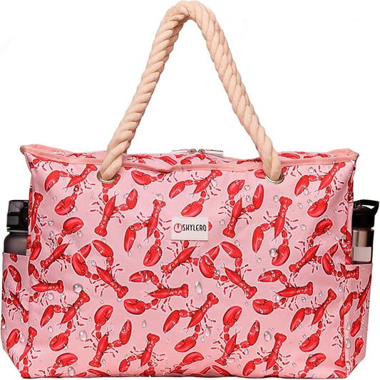 SHYLERO Beach Bag and Pool Bag. Has Airtight Pouch, Ton of Pockets. Beach Tote is Zippered, Water Resistant. Family Size