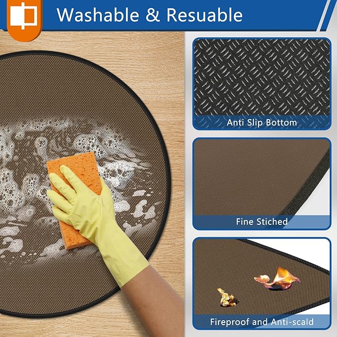 Anze 20" Tabletop Fire Pit Mat, 4 Layers Round Fireproof Mat Campatible with Solo Stove Melsa XL, Heat Resistant Small Rug for BBQ Grill, Non Slip Resuable Pad Solo Stove Accessories