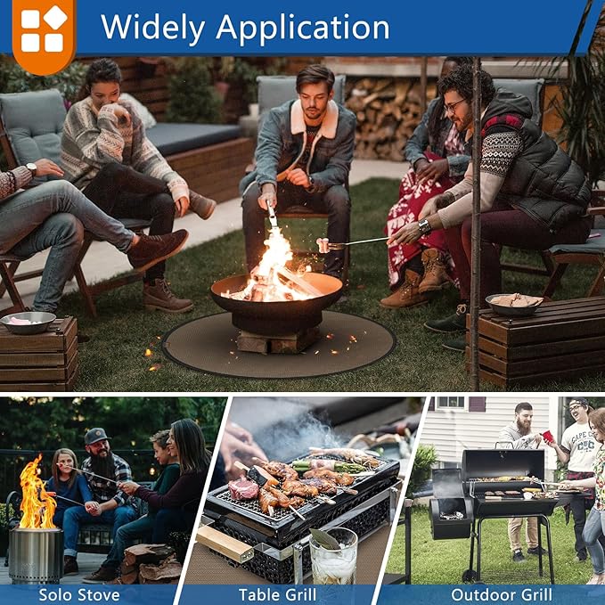 Anze Round Under Grill Mat for Outdoor Grill, 39 Inch Anti-Slip BBQ Floor Mats, Easy to Clean Reusable Fireproof Grill Pad, Oil-Proof Waterproof Protector for Deck Fireplace Pit Mat Brown