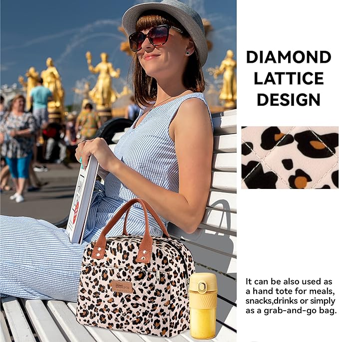 HOMESPON Insulated Lunch Bag for Women Men Adults Lunch Tote with Front Pocket Lunch Box Container Cooler Bag for Work Picnic (Leopard Print)